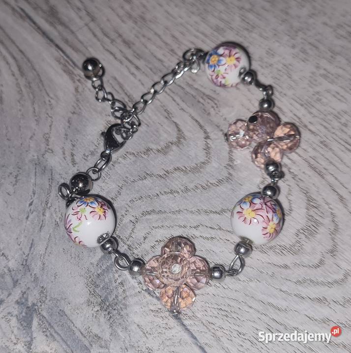 Bransoletka damska koraliki róż