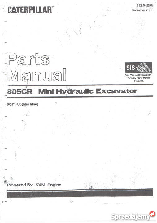 Katalog Części mini koparka CAT 305CR sprzedam