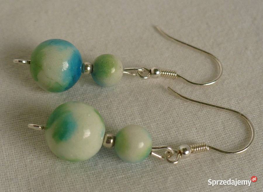 kolczyki srebrne wiszące marmur tęczowy i Suwałki