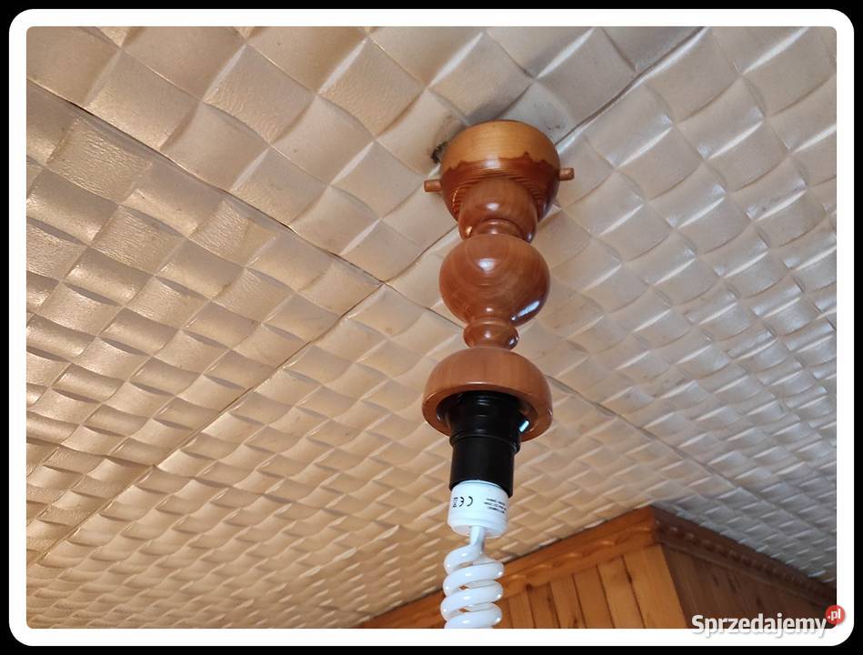 Drewniana lampa zdobiona bez klosza Oświetlenie Płock sprzedam