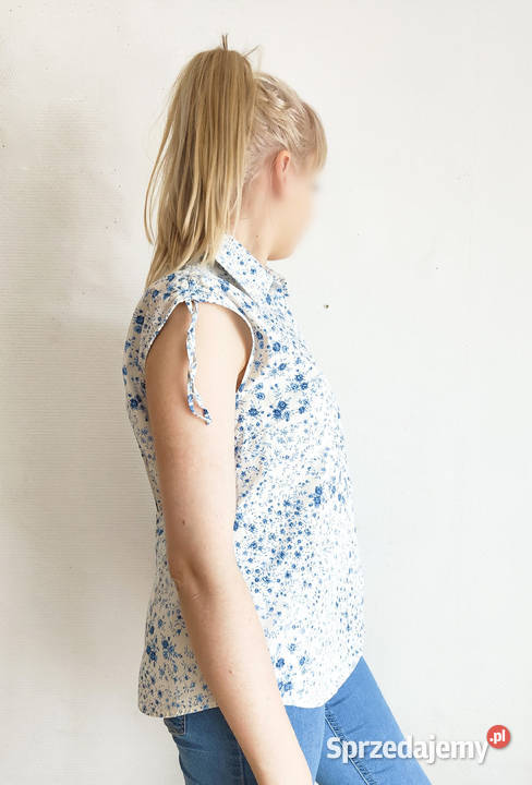 Kwiatowa koszula Armand Thierry L 40 bez rękawów niebieski Bluzki i koszule