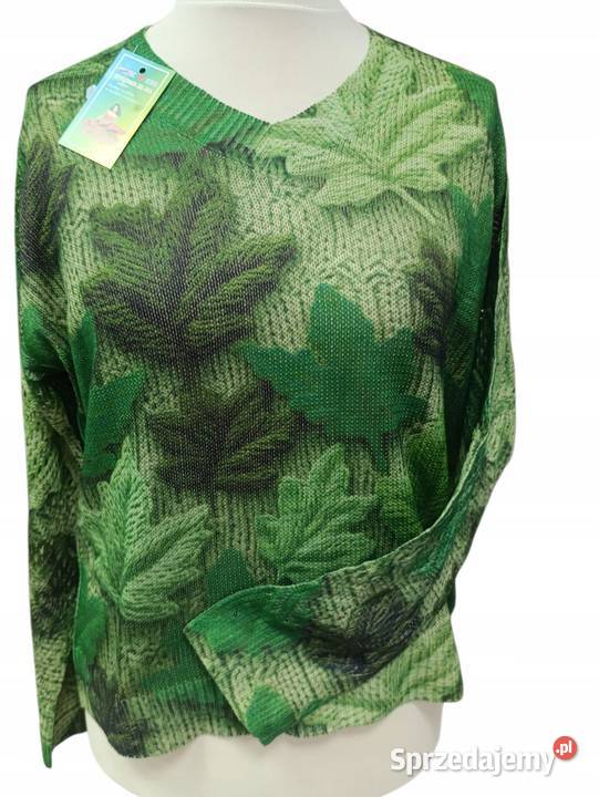 Sweter ażurowy damski oversize liście zielony kolorowy Wieluń