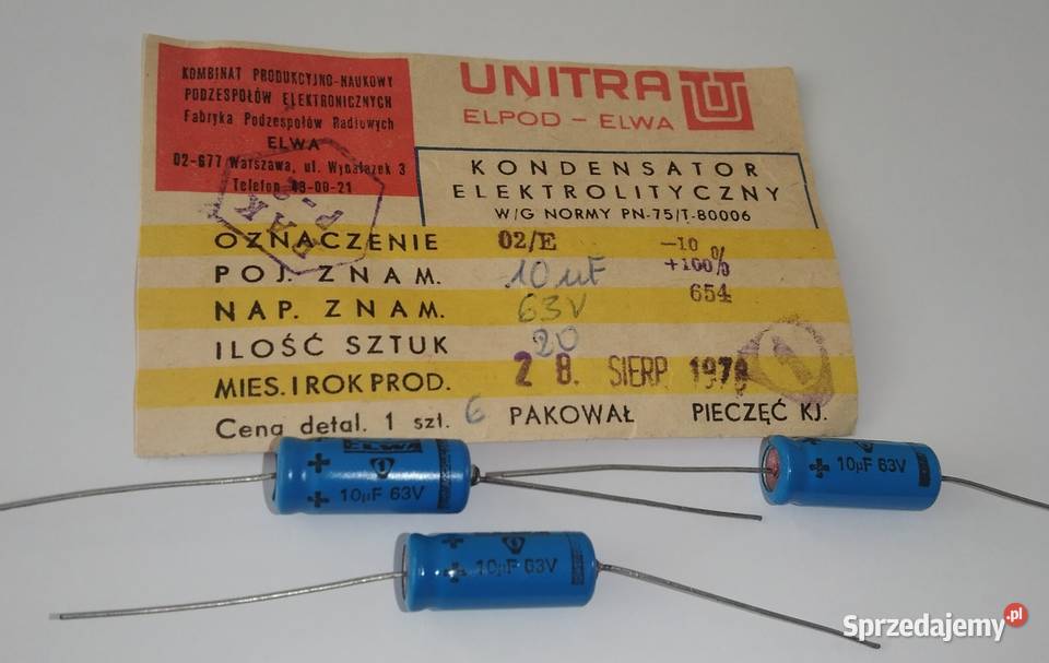 Kondensator 10uF 63V 02E Unitra ELWA Części i akcesoria