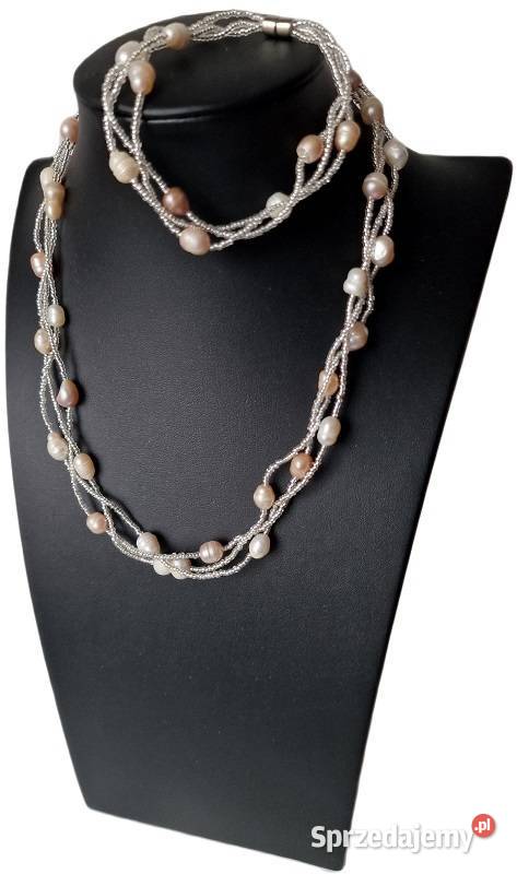 BIAŁE ŁOSOSIOWE PERŁY NATURALNE NASZYJNIK śląskie Częstochowa