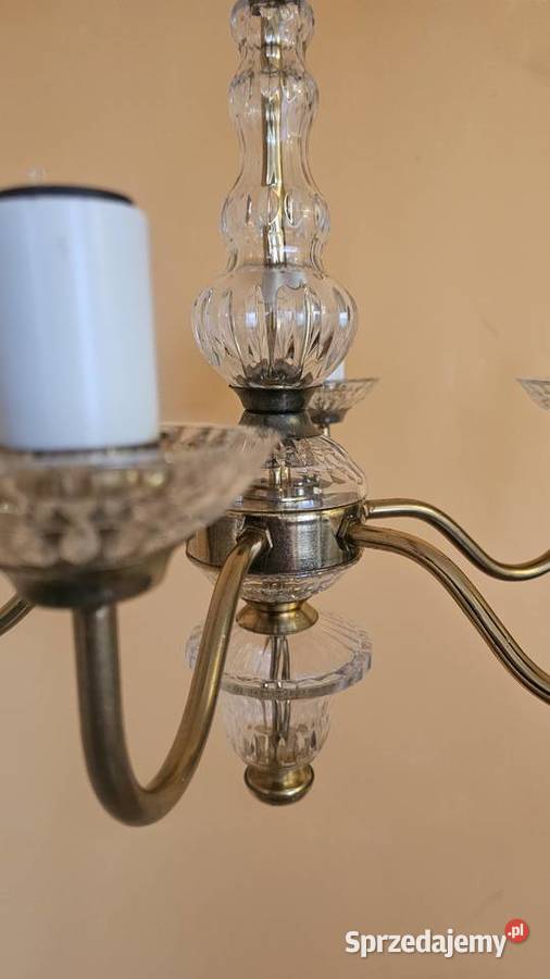Żyrandol średni mosiężny kryształowy 5 ramienny śląskie Katowice