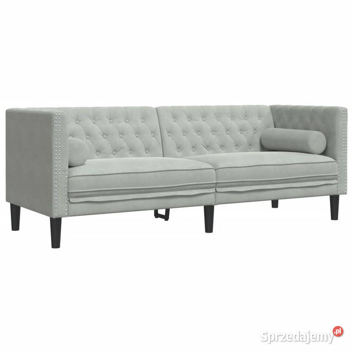 2cz wypoczynek Chesterfield z wałkami jasnoszary