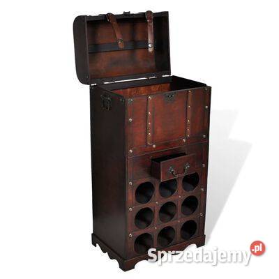 vidaXL Drewniany stojak na 9 butelek z kufrem i