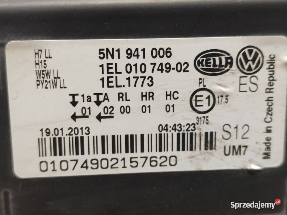 Lampa Prawy Przód Vw Tiguan I Lift 5N1941006 osobowe Pleszew