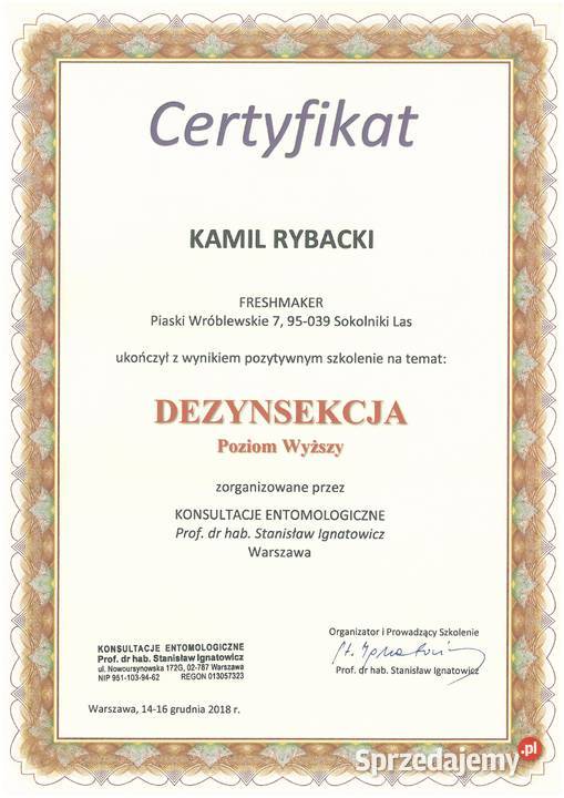 Dezynsekcja Pluskwy Certyfikowany Poziom Wyższy Katowice