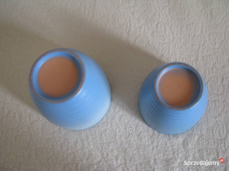 Piękne karbowane ceramiczne niebieskie doniczki Brzegi sprzedam