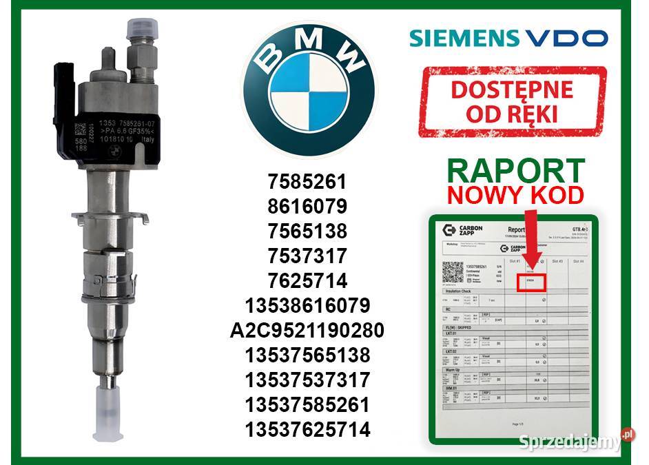 Wtryskiwacz BMW 7585261 do modeli 1 3 5 6 7 X5