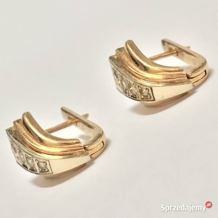 Złote kolczyki 585 14K z cyrkoniami zapięcie Warszawa sprzedam