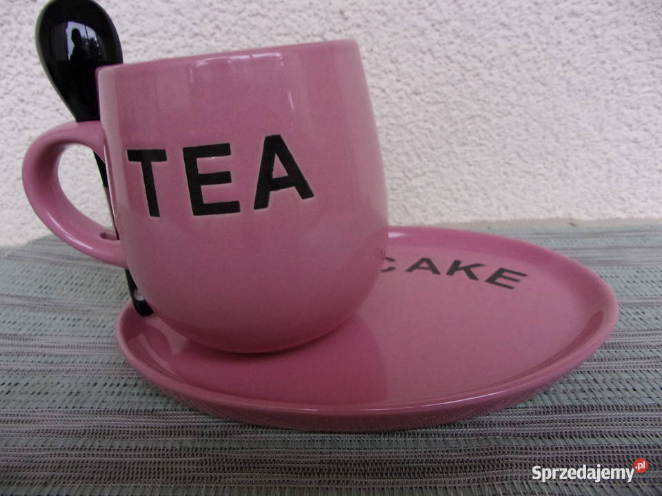 ładny komplet do herbaty i ciastka pudrowy róż Warszawa