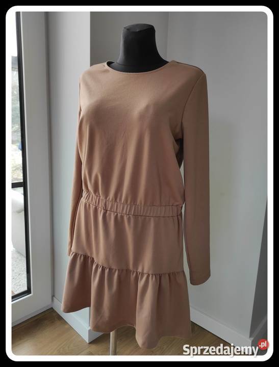cappuccino beżowa sukienka SINSAY Basic XL 42 brązowy/beżowy Płock