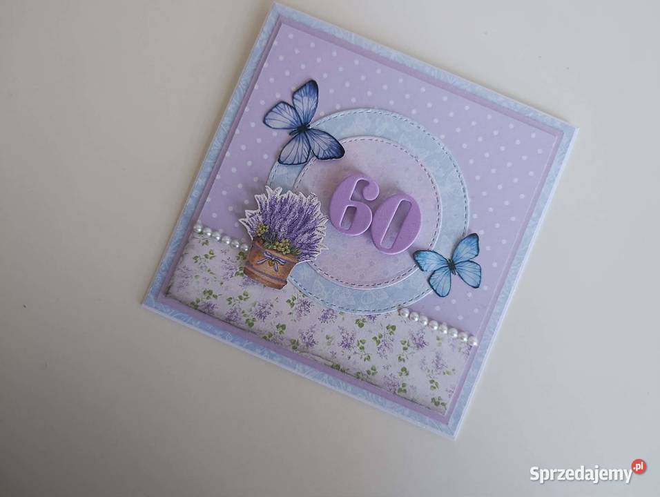 Kartka ręcznie robiona na urodziny fiolet