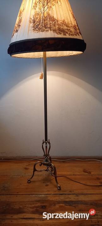 Wysoka mosiężna lampa podłogowa z abażurem łódzkie Skierniewice sprzedam