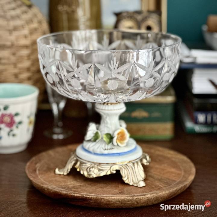 Stylowa patera na stopie porcelana metal szkło śląskie Myszków