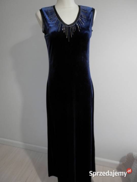 Sukienka Długa Aksamitna Balowa Wieczorowa bez rękawa Łomża