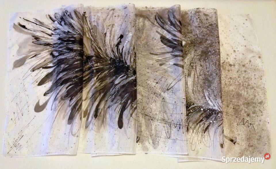 Szal jedwabny ręcznie malowany pt Pióra Moda i Styl Katowice