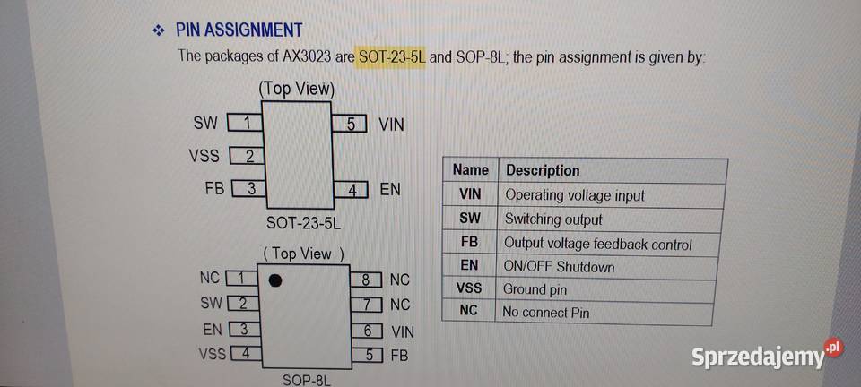 AX3023 sot235 stepdown DCDC converter 1A 200kH