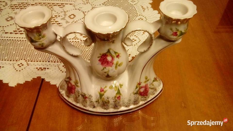 Dzbanek i świecznik trójramienny porcelana