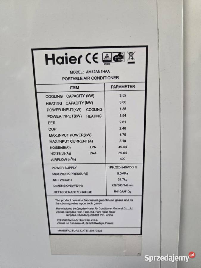 Klimatyzacja przenośna haier 35kw rękaw na okno łódzkie Łódź
