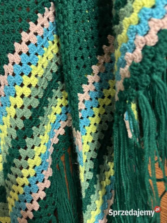 Chusta szydełkowa zielona vintage z czasów PRL Częstochowa