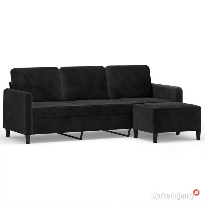 3osobowa sofa z podnóżkiem czarna 180 aksamit Sofy i kanapy Warszawa