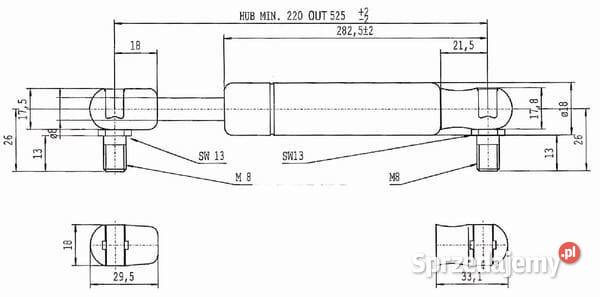 Sprężyna gazowa L525 mm 400N Stabilus CA083844 Kamionna