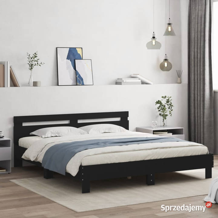 Rama łóżka z wezgłowiem i LED czarna 180x200 Warszawa