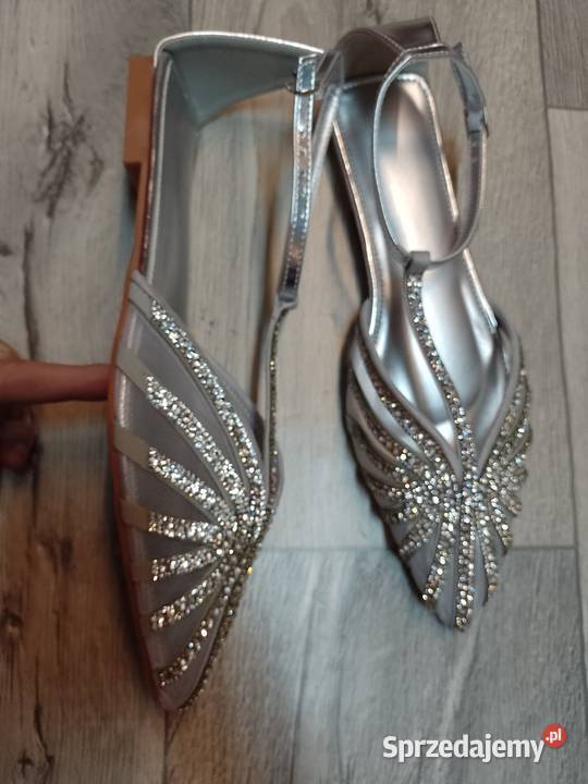 40 Srebrne Bogato zdobione ślubne baleriny Kraków