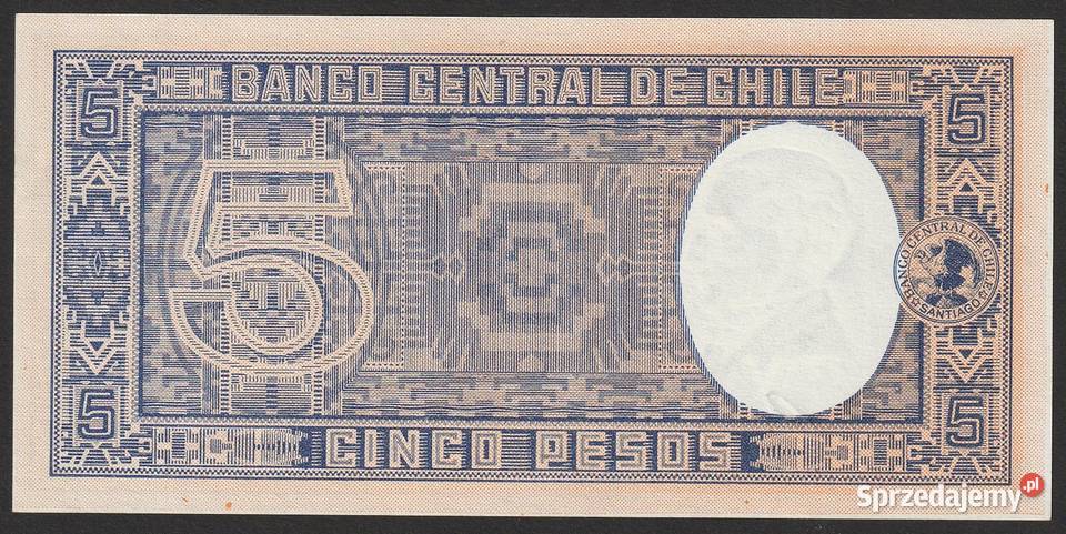 CHILE 5 PESOS 195859 OHIGGINS STAN BANKOWY UNC