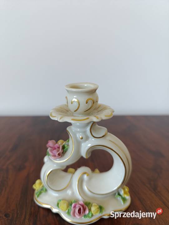 Porcelanowy świecznik Dresden z korona unikat pomorskie Gdańsk