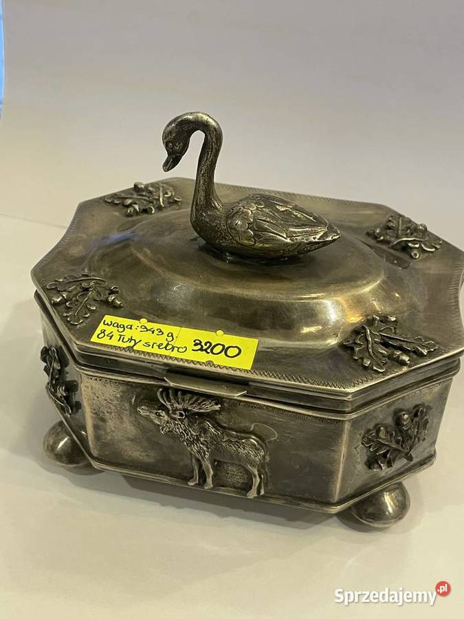 Zabytkowa srebrna cukiernica myśliwska srebro 84 Pozostałe Kraków