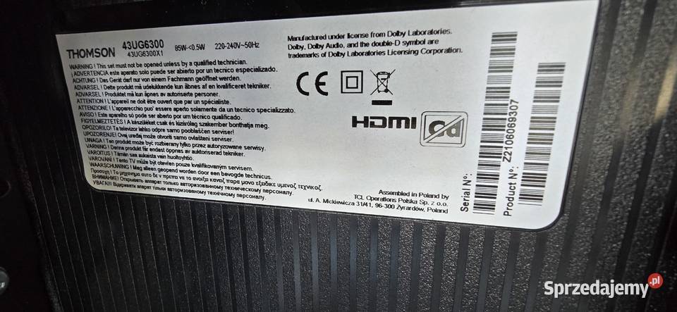 TELEWIZOR LED THOMSON 43UG6300 43 używany