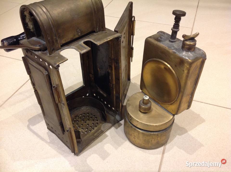 Stara Lampa Mosiężna Karbidowa Sygnowana