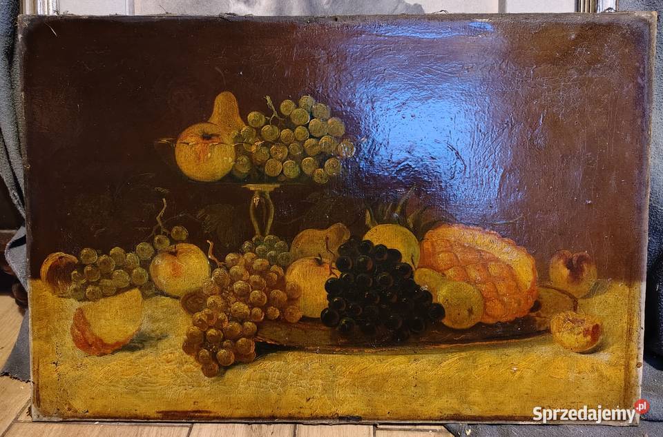 Stary obraz olejny Martwa natura Kartuzy