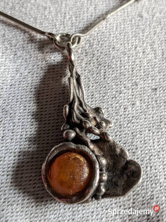 Stary naszyjnik Orno Srebro z bursztynem Naszyjniki