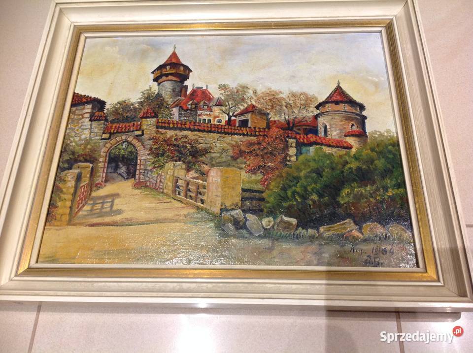 Pięny Stary Obraz Olejny w Ramie Sygnowany Nowa Sól