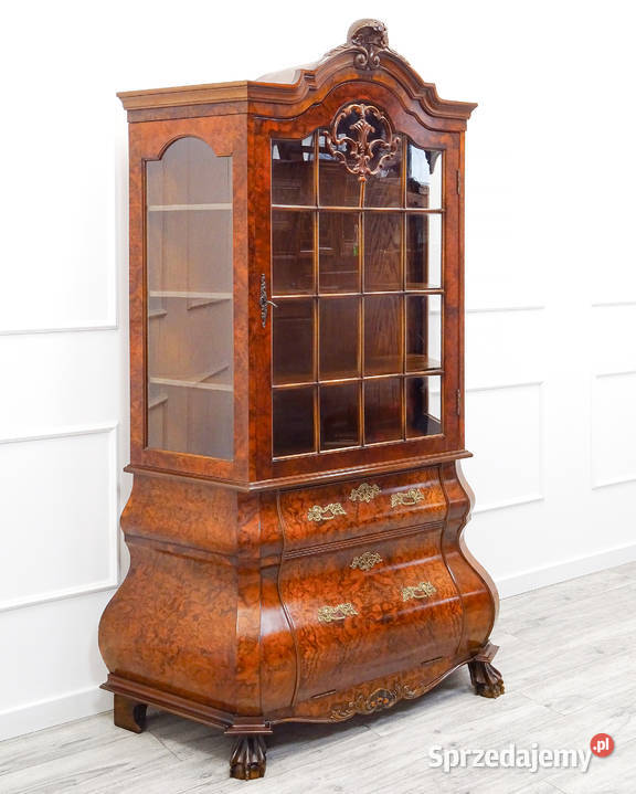 Zdobiona wysoka WITRYNA drewniana ORZECH