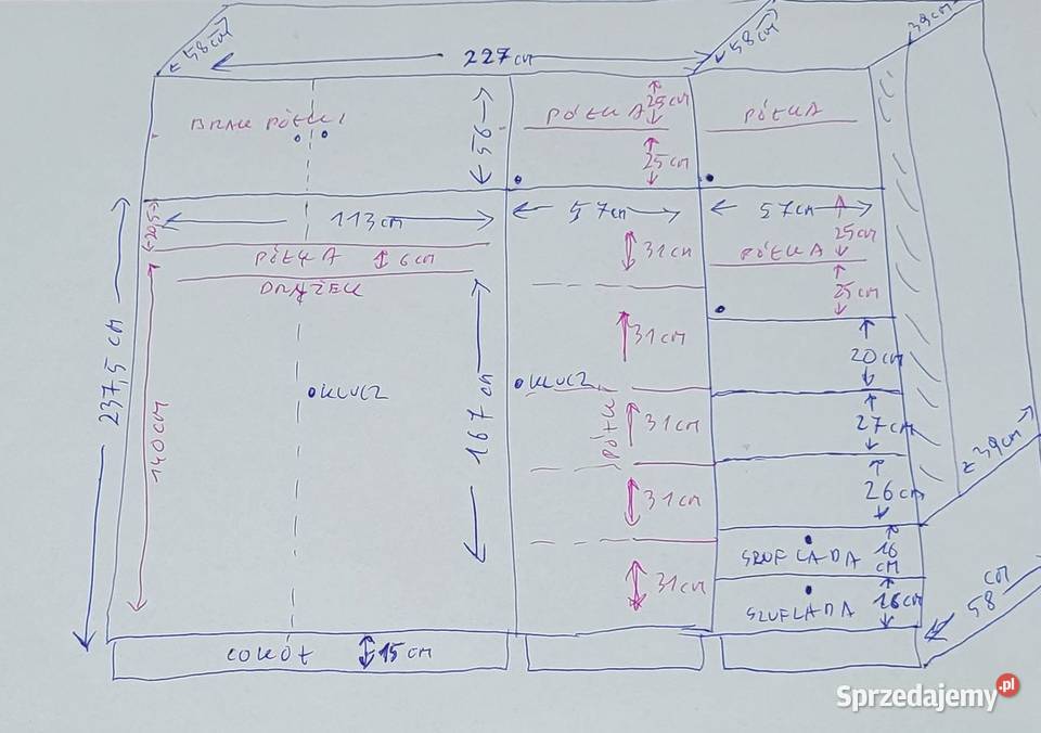 Szafa Meblościanka PRL wysoki połysk VINTAGE 237.5cm Poznań