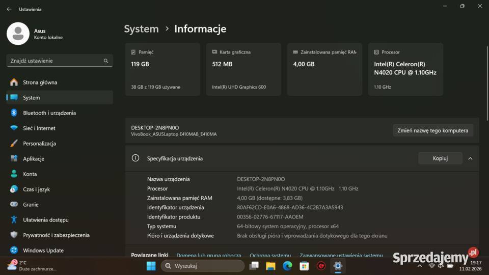 Asus E410M 14 NOWA BATERIA Lekki Mobilny Windows