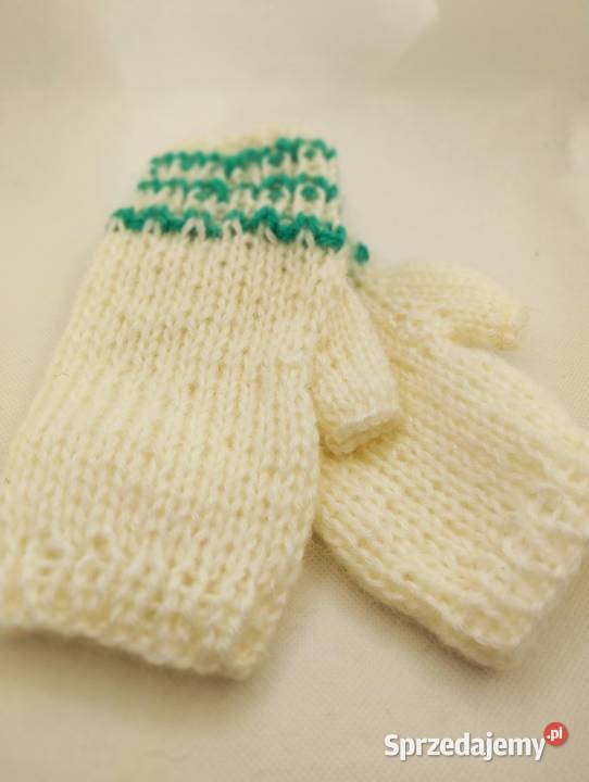 Mitenki rękawiczki handmade białoturkusowe Olsztyn