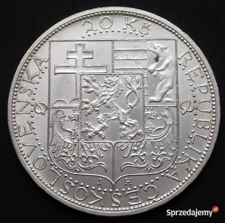 Czechosłowacja 20 koron 1937 Masaryk srebro stan Numizmatyka Łódź