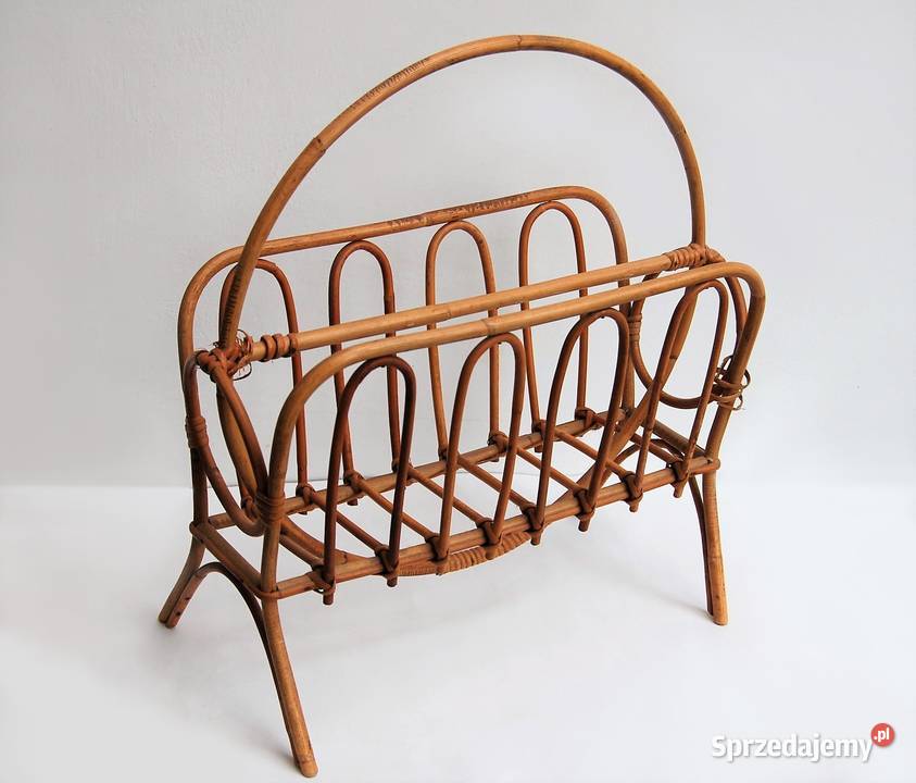 Gazetnik rattanowy art deco design lata 60 PRL Lublin