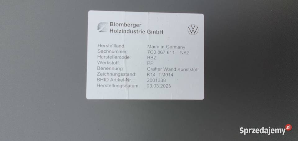 Zabudowa drzwi VW Crafter MAN TGE Boczne tylne Wrocław