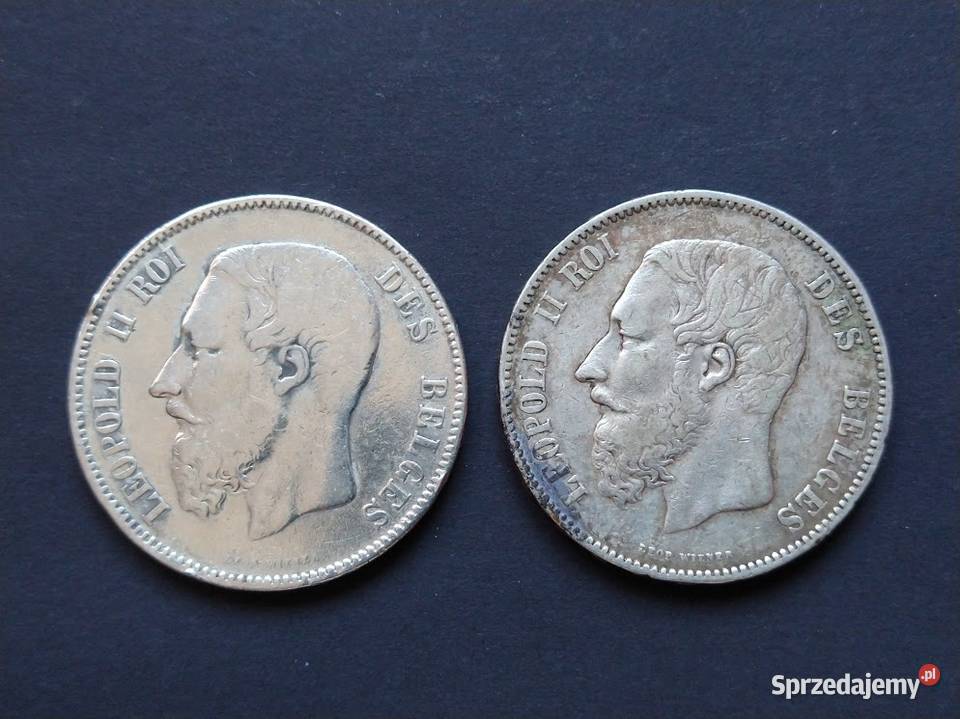 Belgia Dwie srebrne monety o nominale 5 Franków Żukowo