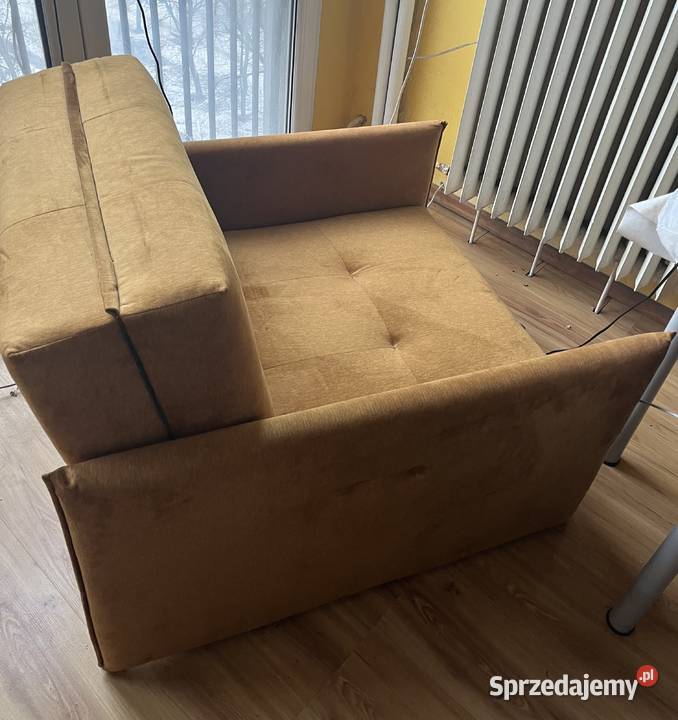 Rozkładany Duży Fotel Żółty Aksamitny Warszawa