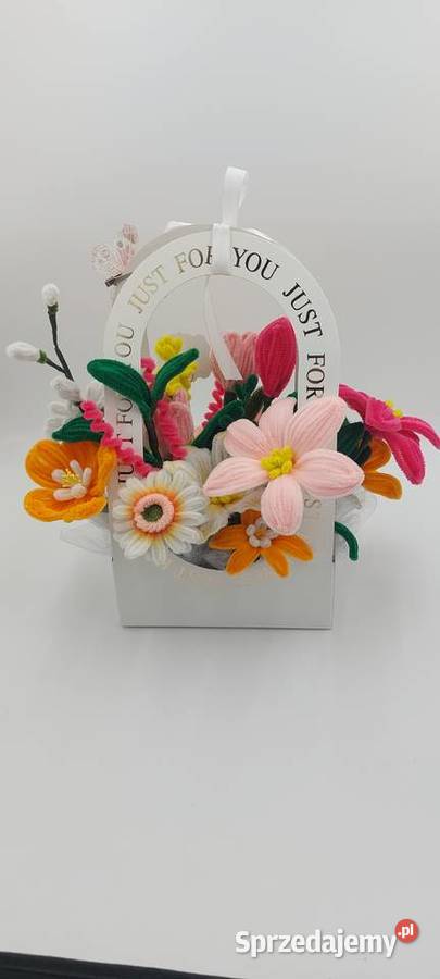 Flower box z kwiatami z drucików chenilowych dolnośląskie Trzebnica sprzedam