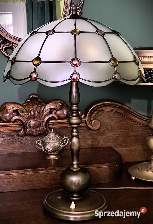 Lampa mosiądz witraż szkło gięte kaboszony Wysoka sprzedam